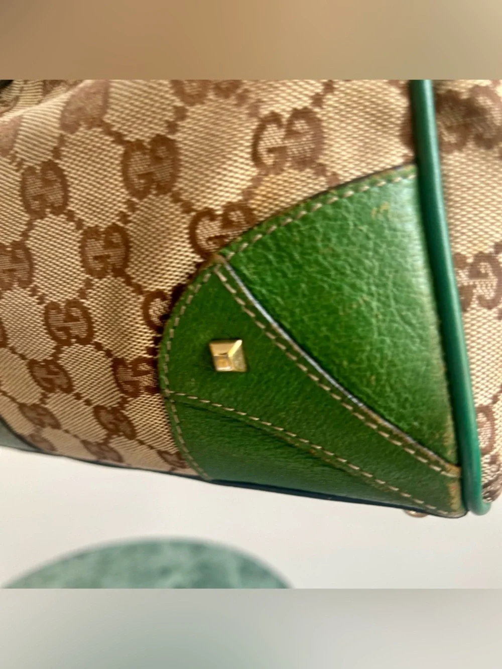 Gucci Jackie Bardot GG Hobo Shoulder
Bag - Green Leather Trim - Gold Hardware - Picture 8 of 16